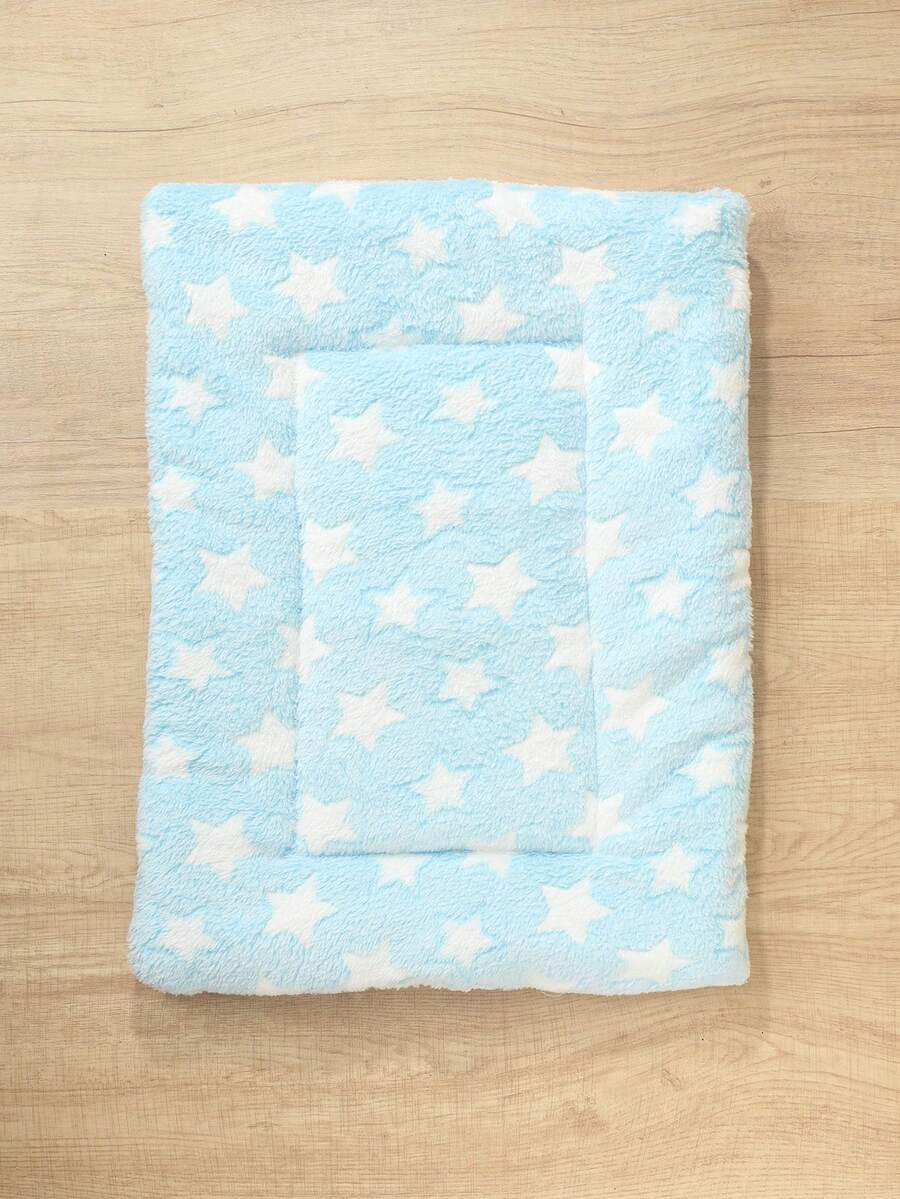 Thickened grey pet bed mat with pink star pattern designed for small and medium cats and dogs