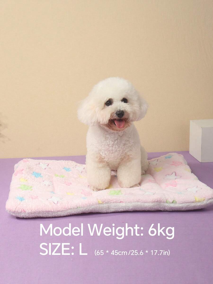 Thickened grey pet bed mat with pink star pattern designed for small and medium cats and dogs