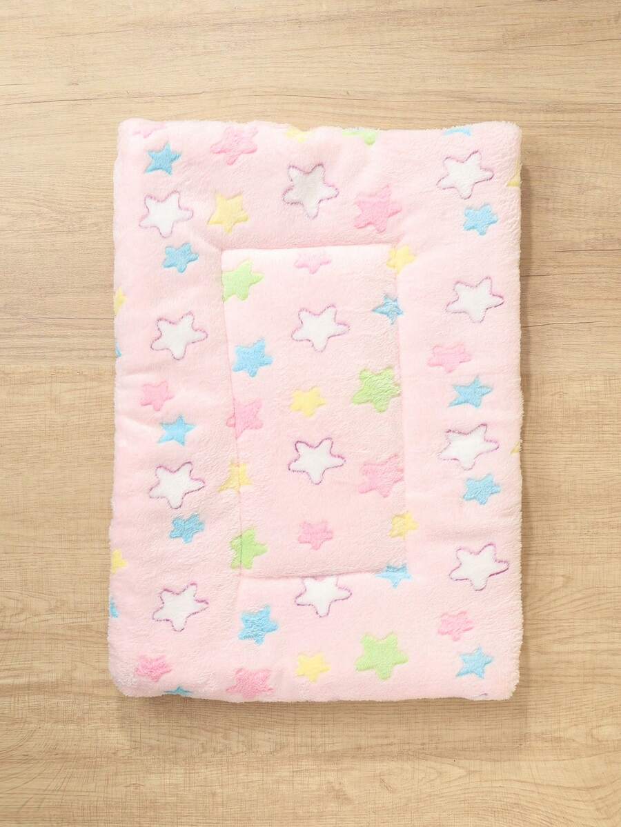 Thickened grey pet bed mat with pink star pattern designed for small and medium cats and dogs