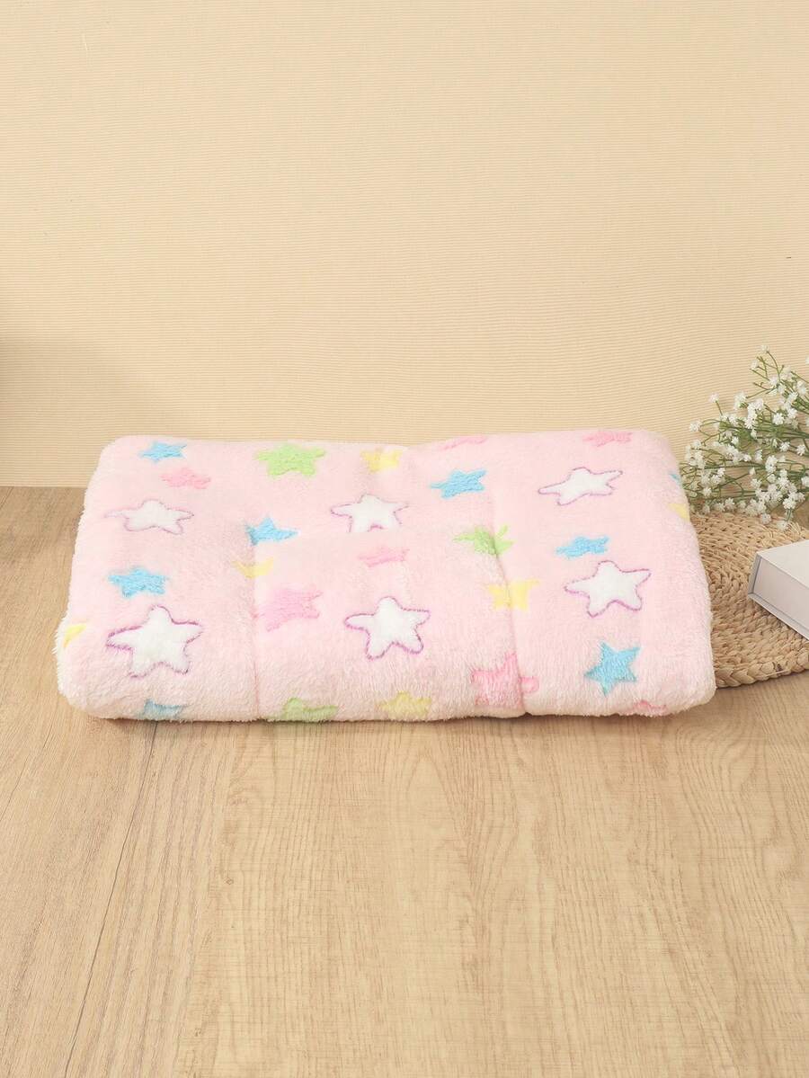 Thickened grey pet bed mat with pink star pattern designed for small and medium cats and dogs