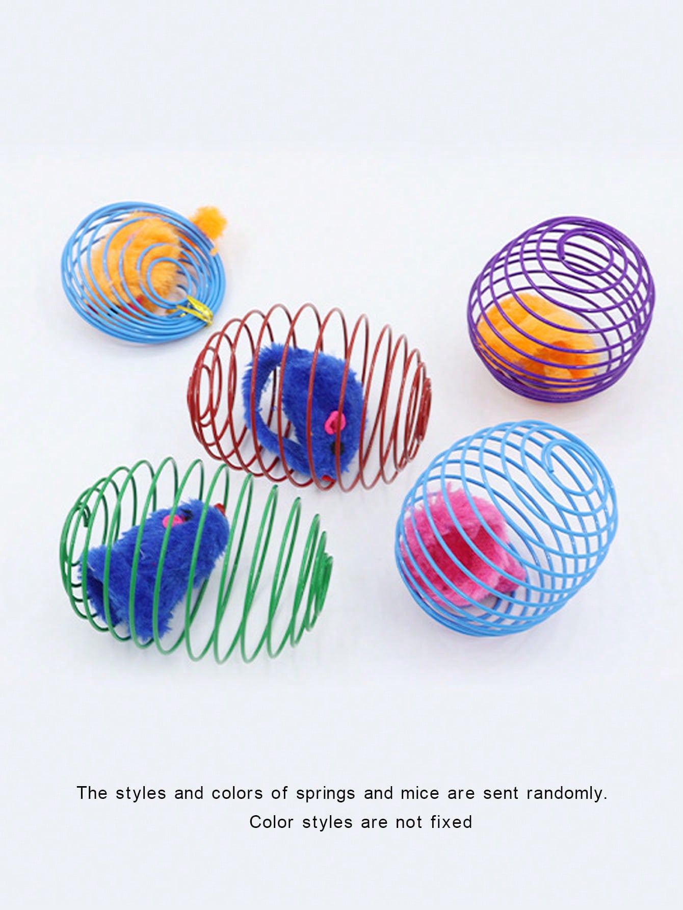 1/2/5pcs Random Color Cat Toy Spring Design Cage With Mouse Shaped Adorable Appearance Perfect For Cat Play