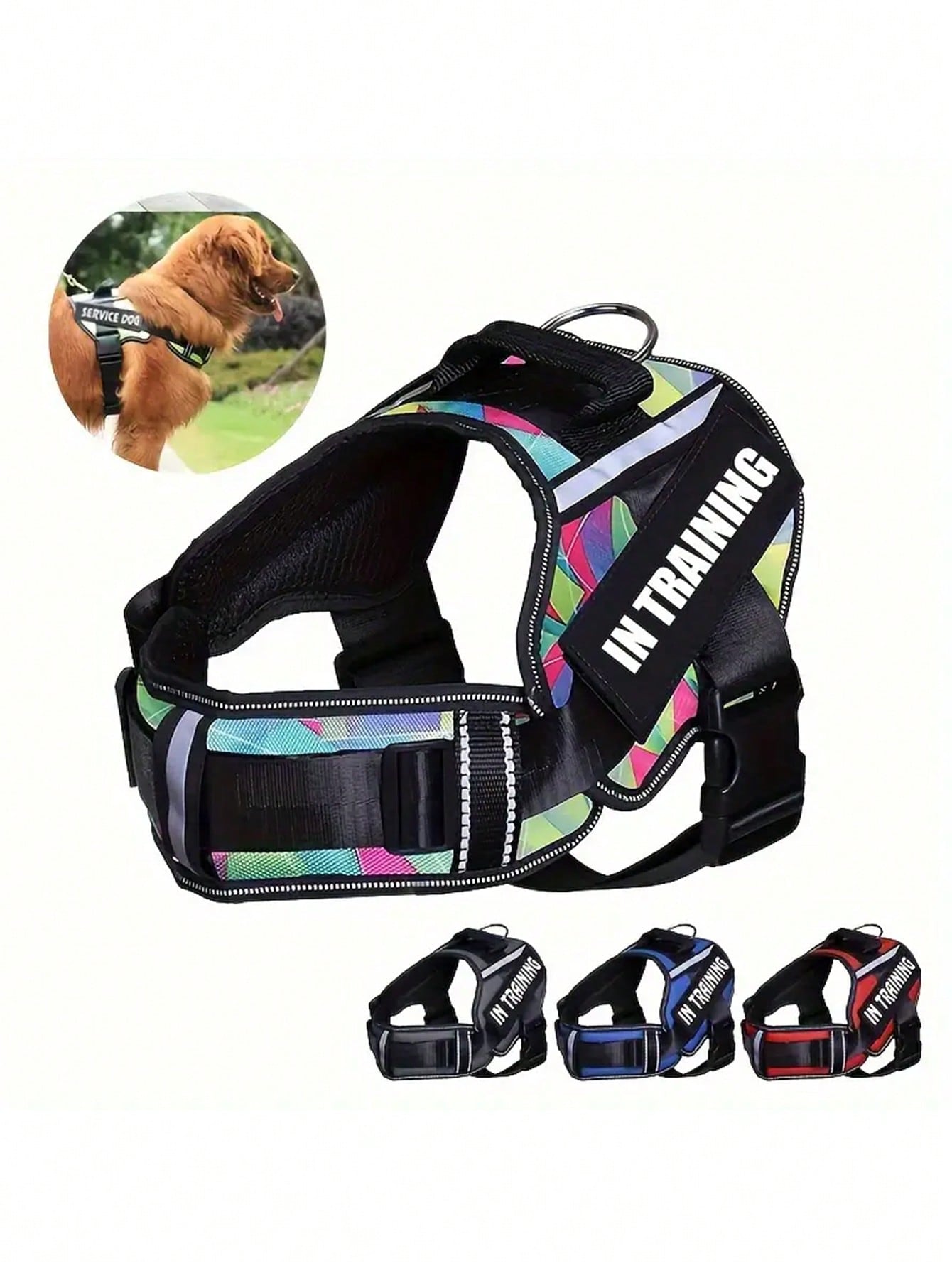 Multicolor reflective no-pull dog harness training vest with adjustable breathable chest strap for small, medium, and large dogs