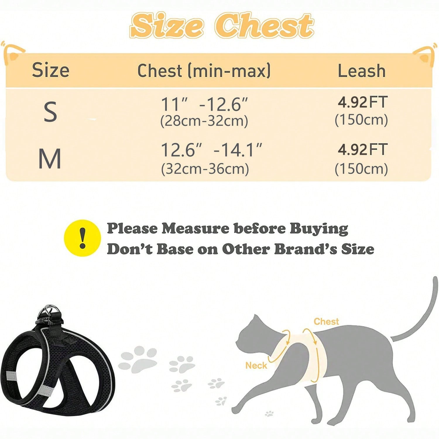 Black polyester cat harness and leash set with soft adjustable vest, breathable design, reflective stripe, and easy-control walking fit for cats or dogs.