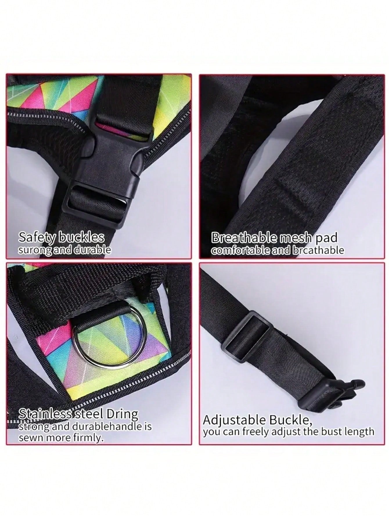 Multicolor reflective no-pull dog harness training vest with adjustable breathable chest strap for small, medium, and large dogs