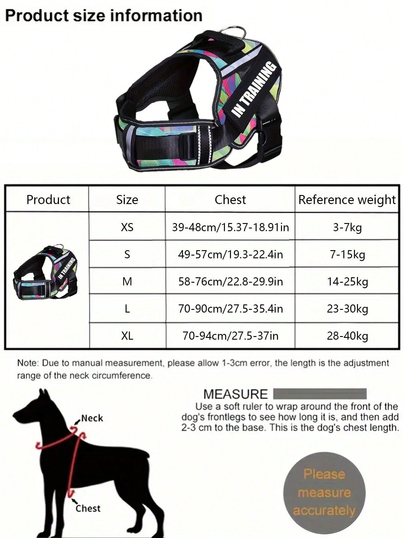 Multicolor reflective no-pull dog harness training vest with adjustable breathable chest strap for small, medium, and large dogs