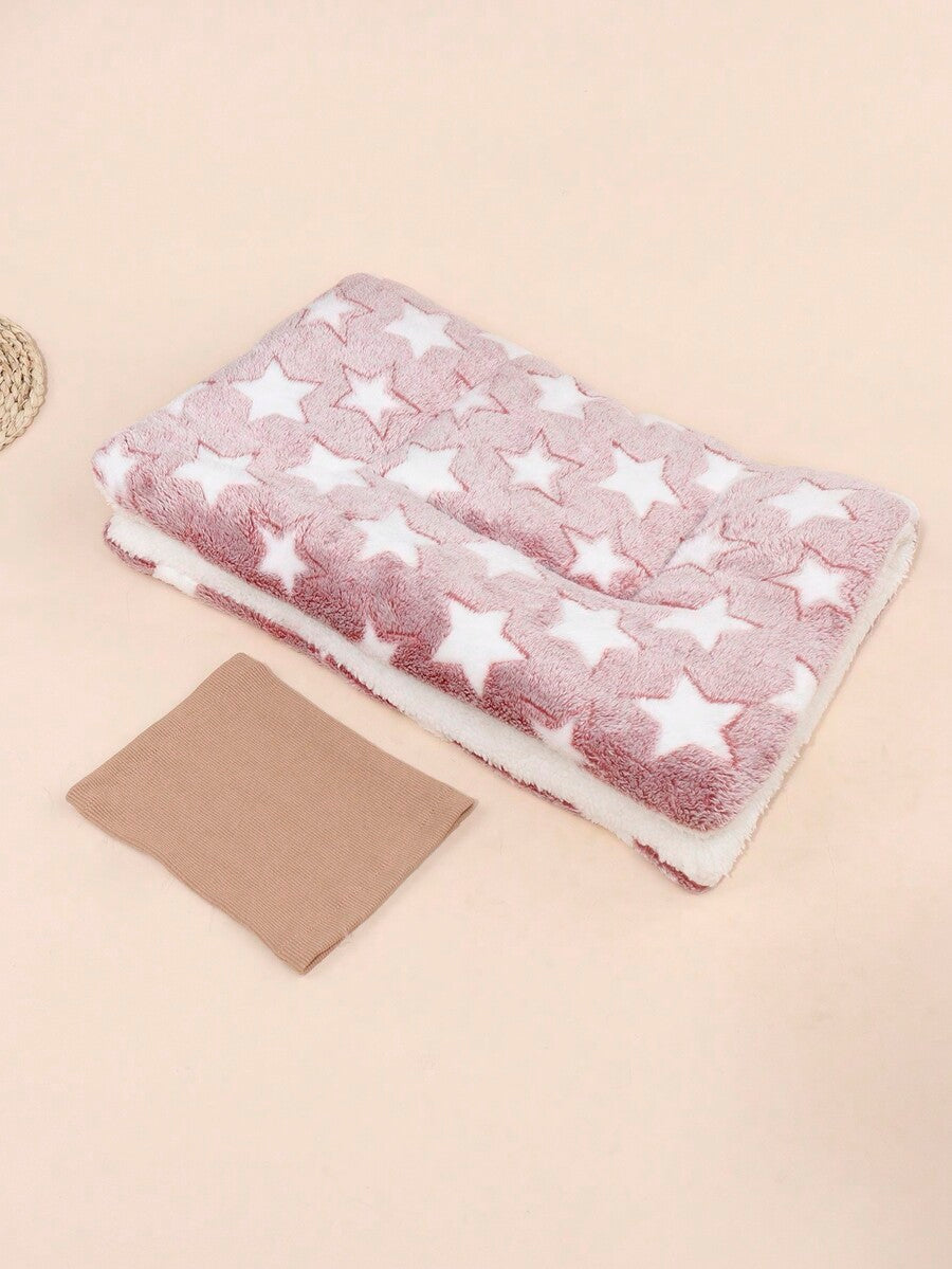 Thickened grey pet bed mat with pink star pattern designed for small and medium cats and dogs