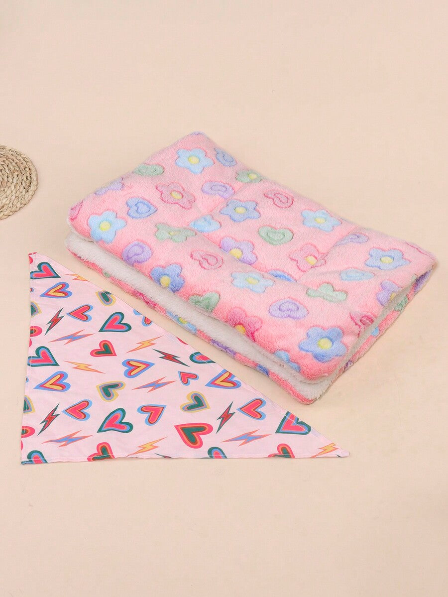 Thickened grey pet bed mat with pink star pattern designed for small and medium cats and dogs