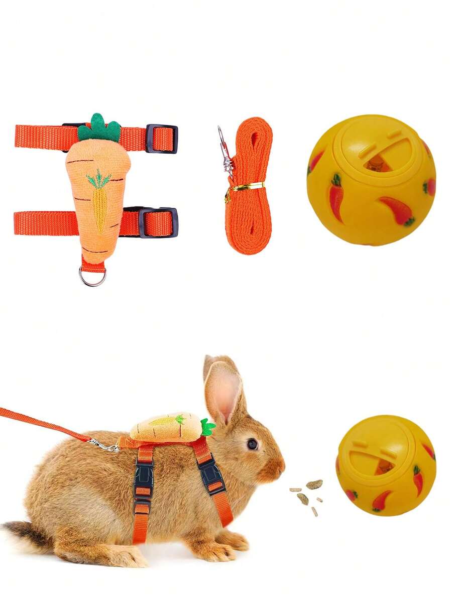 Multicolor small pet toy set featuring a carrot-shaped slow feeder food dispenser and an expandable telescopic play tunnel made of Polyvinyl Chloride for hamsters, bunnies, ferrets, and sugar gliders.