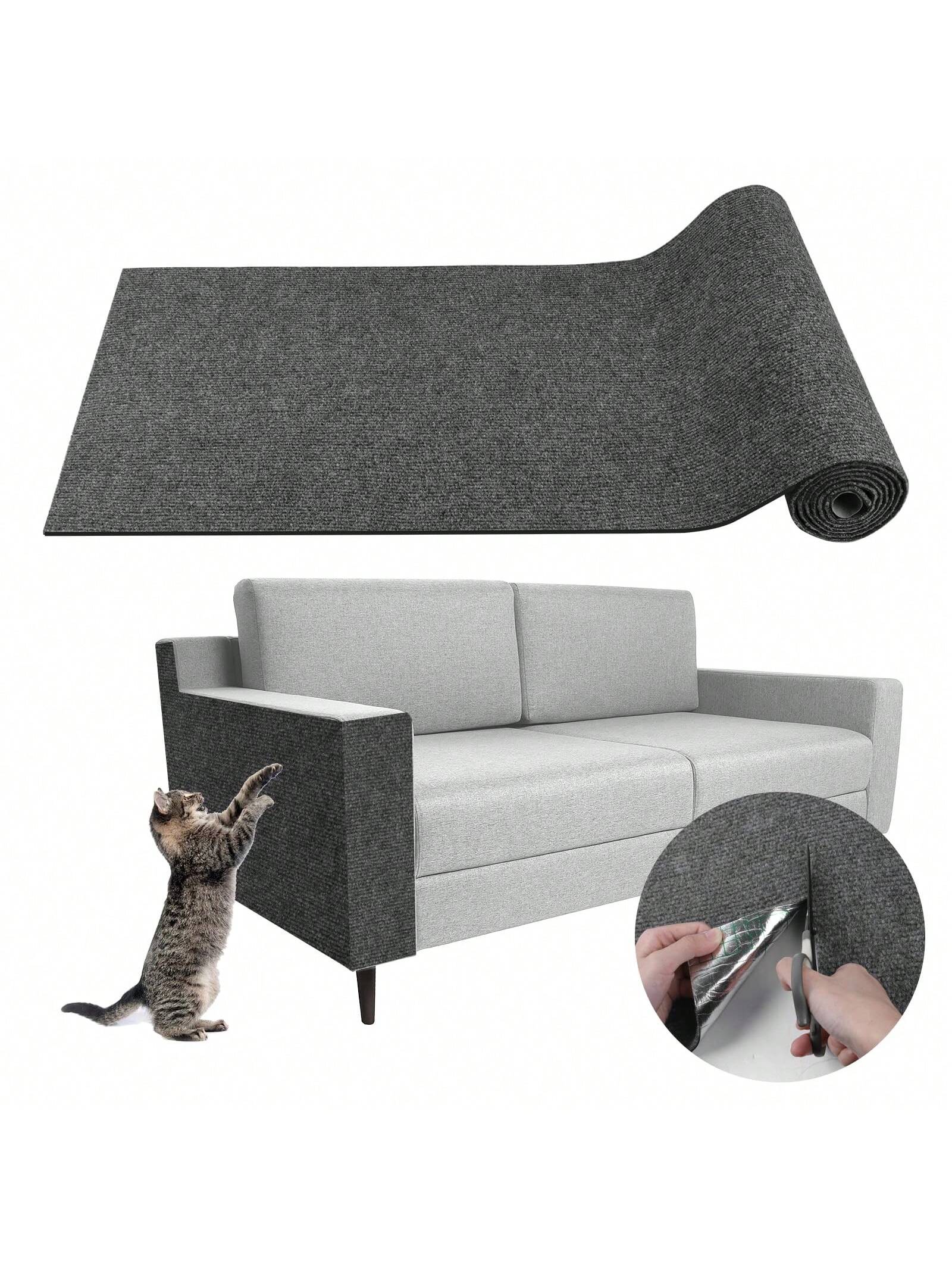 Khaki self-adhesive trimmable cat scratching mat carpet designed as a furniture protector for cats