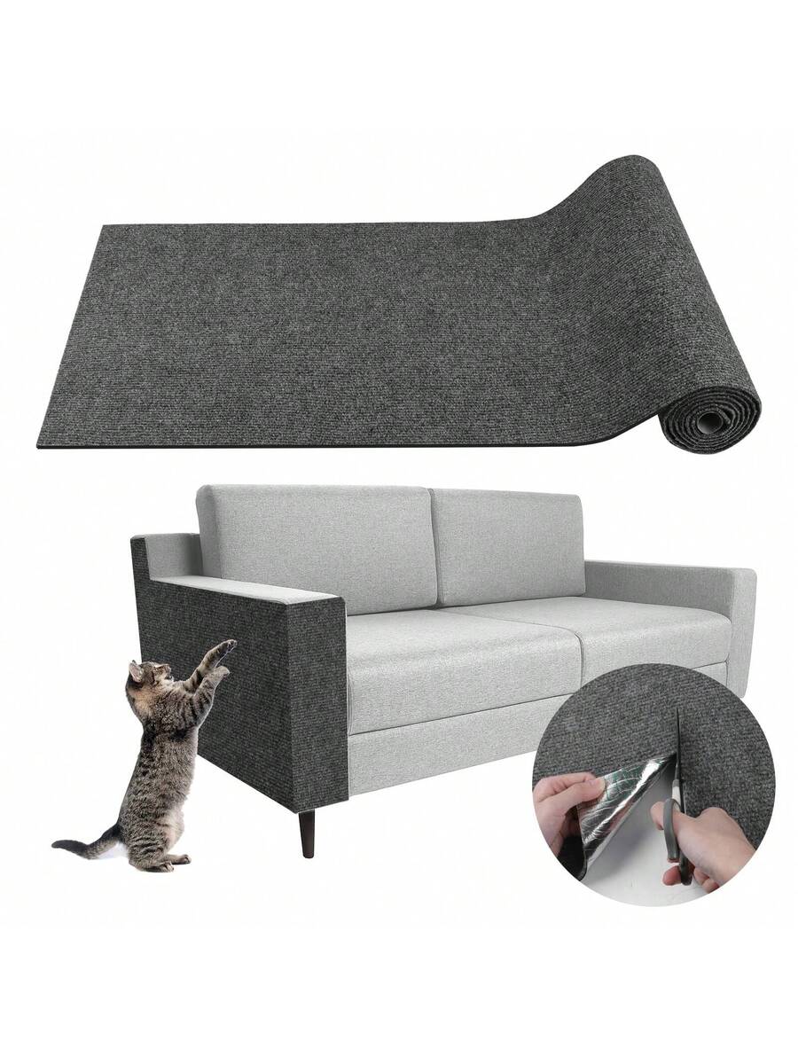 Khaki self-adhesive trimmable cat scratching mat carpet designed as a furniture protector for cats