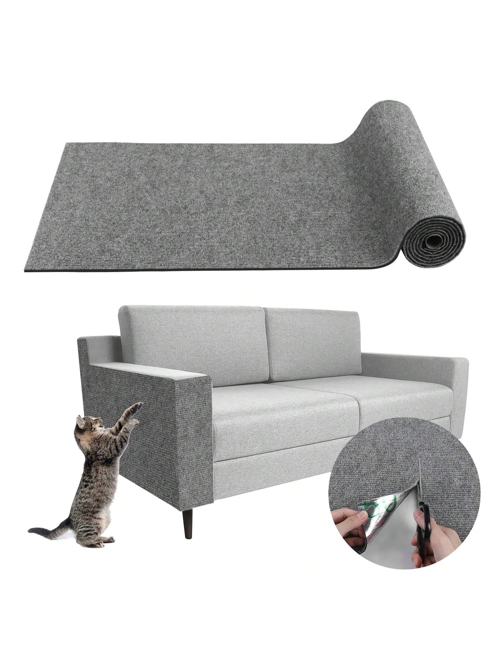 Khaki self-adhesive trimmable cat scratching mat carpet designed as a furniture protector for cats