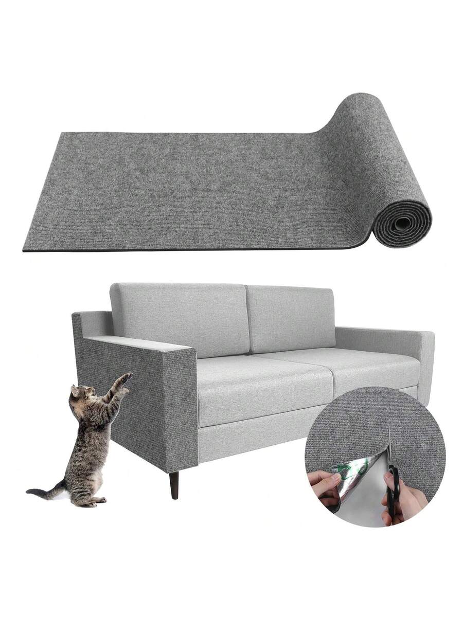Khaki self-adhesive trimmable cat scratching mat carpet designed as a furniture protector for cats
