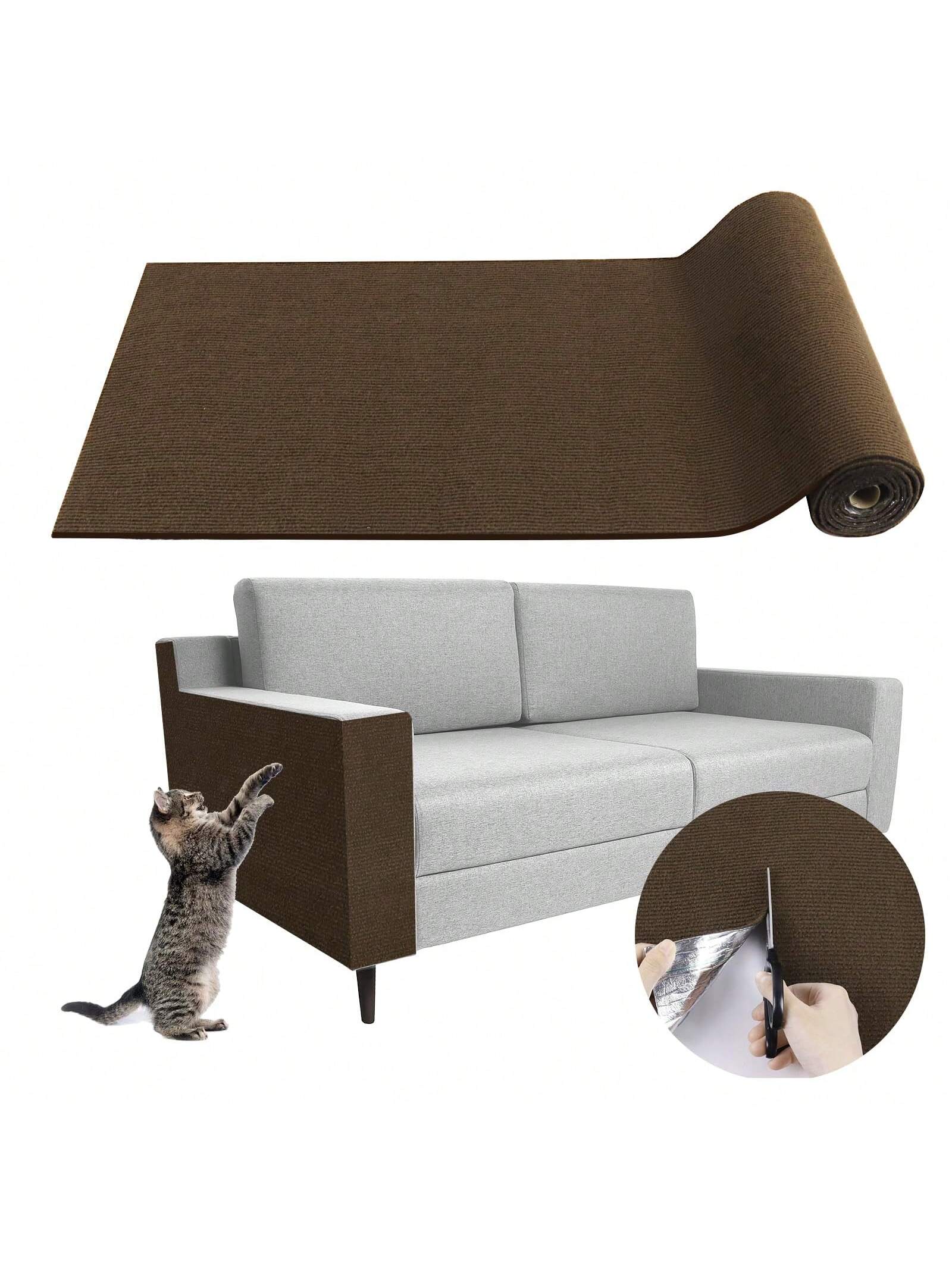 Khaki self-adhesive trimmable cat scratching mat carpet designed as a furniture protector for cats