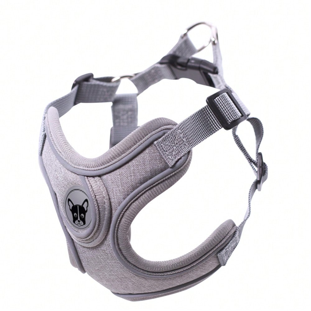 Adjustable padded dog harness set with leash in a reflective vest style for small and medium dogs, polyester colorblock design