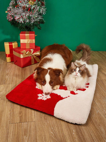 Red warm Christmas pet bed pad made of 100% polyester for cats and dogs.