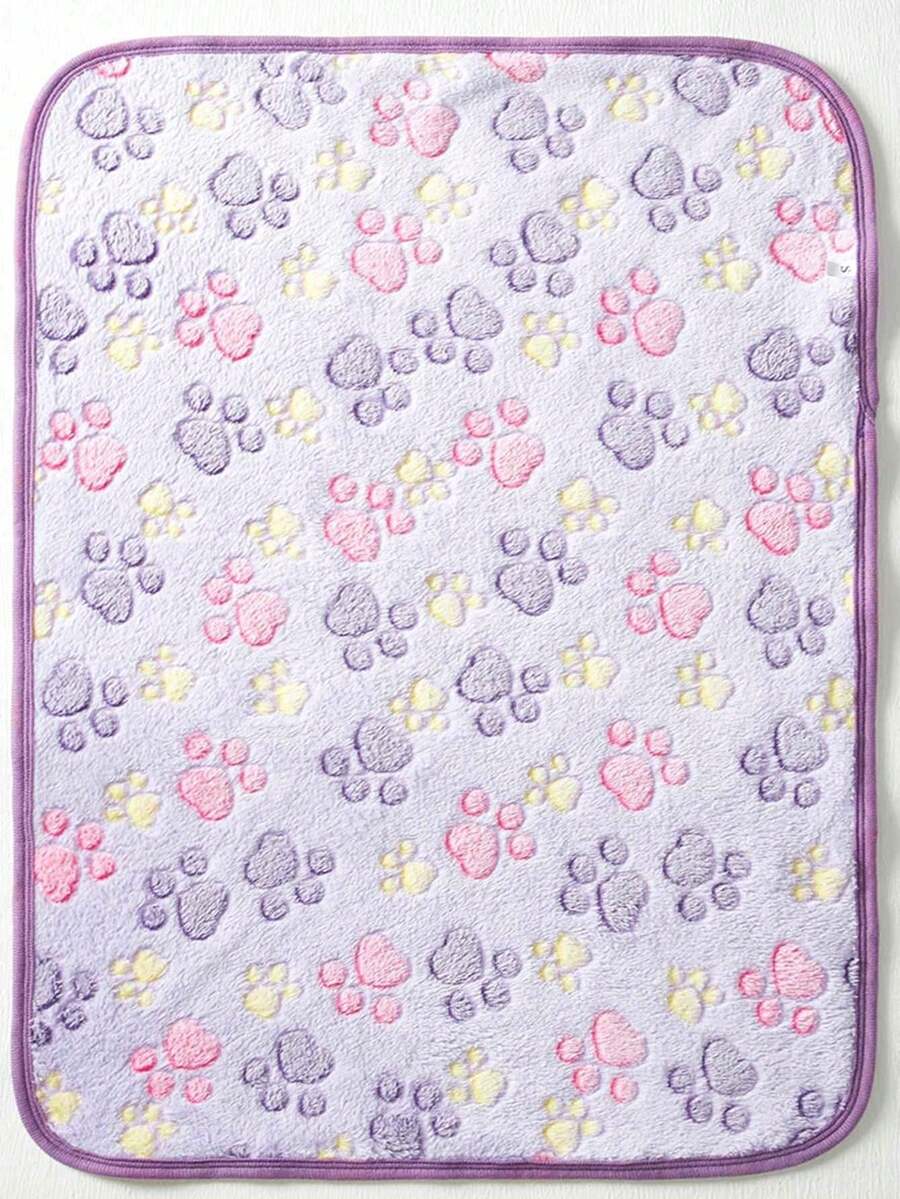 Warm plush pet blanket featuring a multicolor cartoon cat and plant print pattern, made from 100% polyester fabric for cats and dogs.