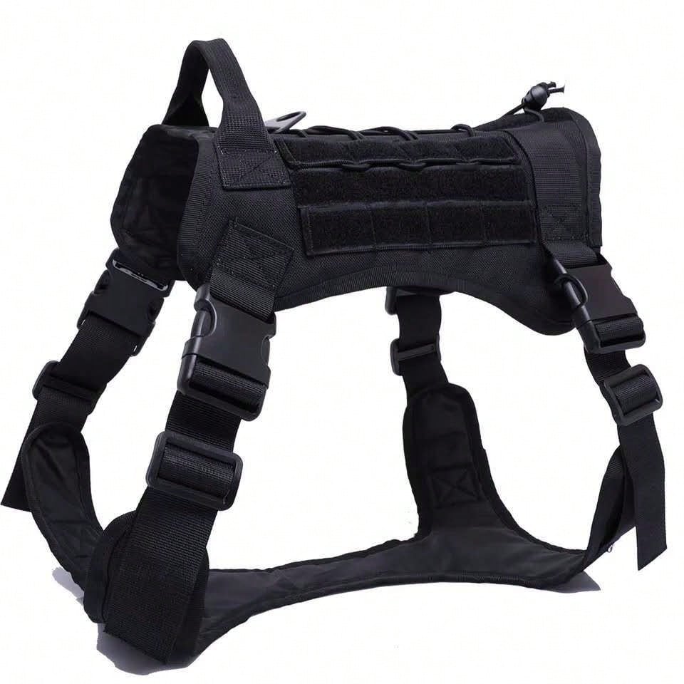 Adjustable dog training harness vest with handle in multicolor polyamide, designed for no-pull control during training, hunting, and walking