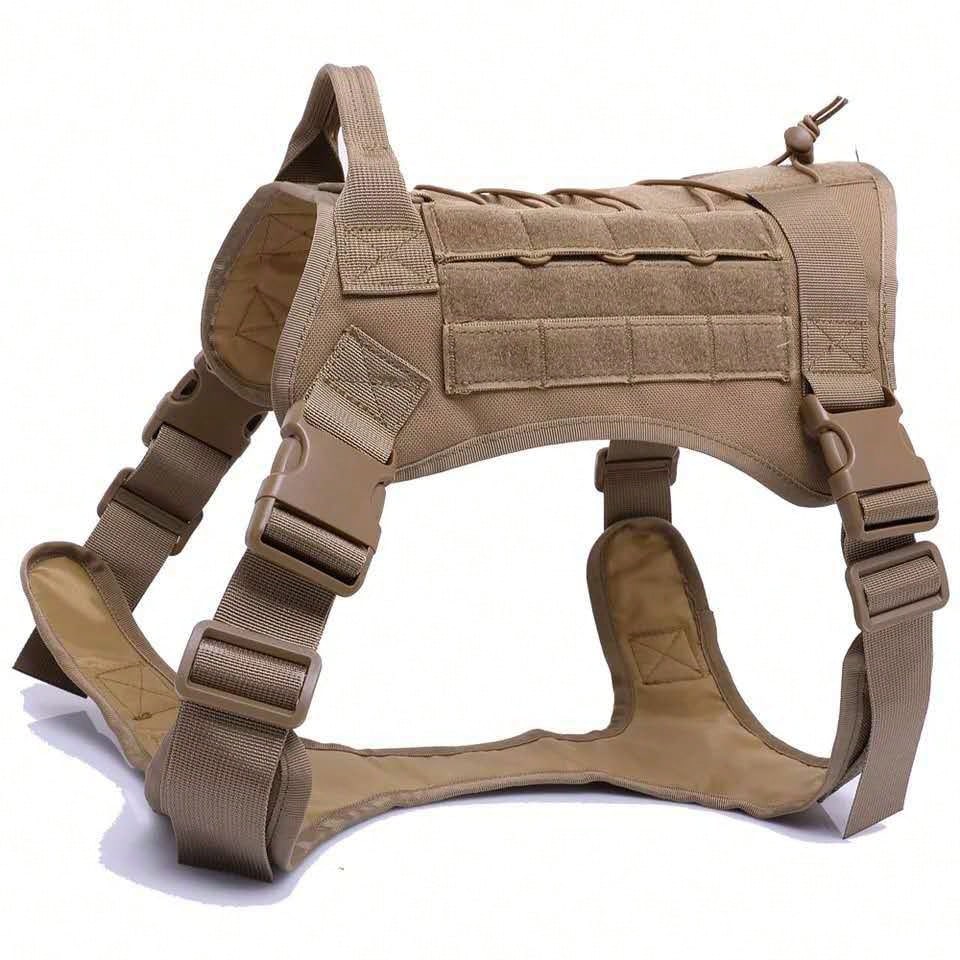 Adjustable dog training harness vest with handle in multicolor polyamide, designed for no-pull control during training, hunting, and walking