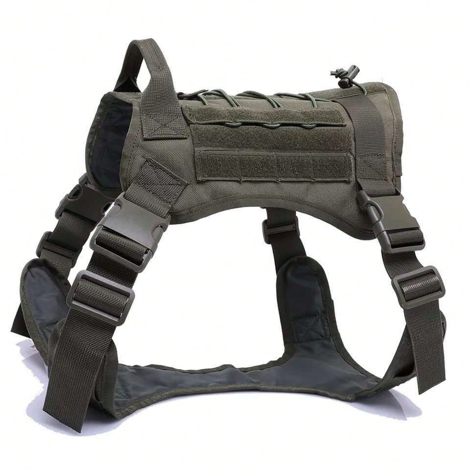 Adjustable dog training harness vest with handle in multicolor polyamide, designed for no-pull control during training, hunting, and walking