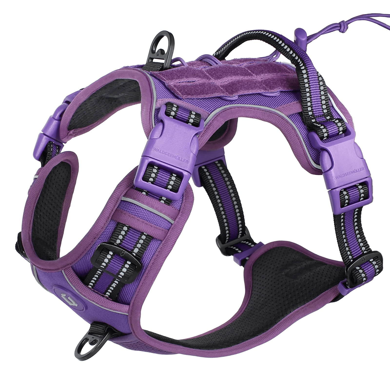 Adjustable tactical dog harness in military vest style with double metal hook and anti-pull design for dog training and walking