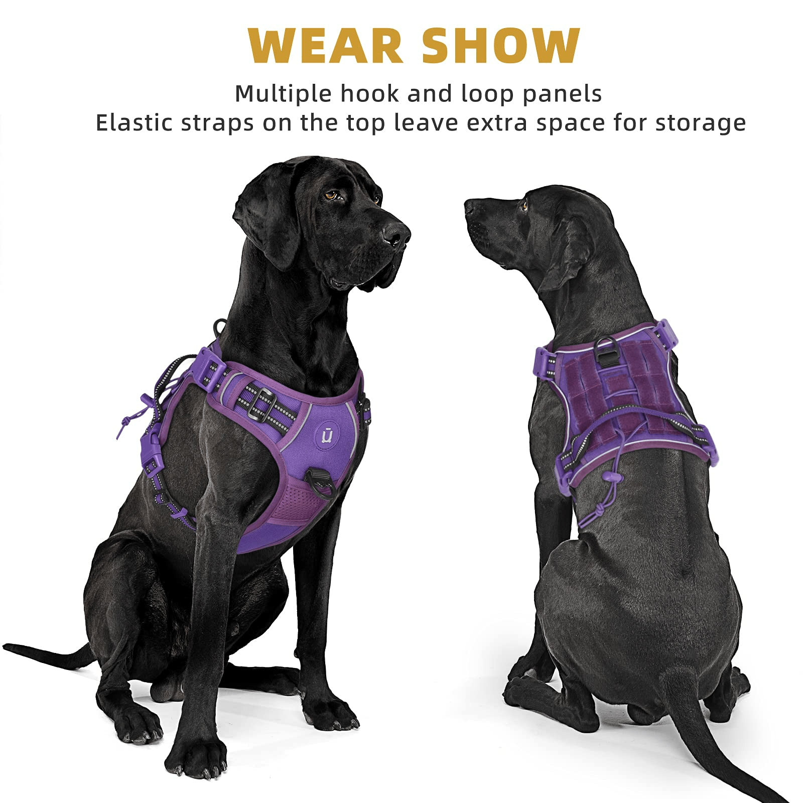 Adjustable tactical dog harness in military vest style with double metal hook and anti-pull design for dog training and walking