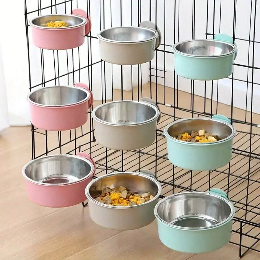 Hanging Dog Bowl, Detachable Stainless Steel Dog Food & Water Bowl, 2-In-1 Adjustable Pet Cage Feeder Bowl, Pet Supplies