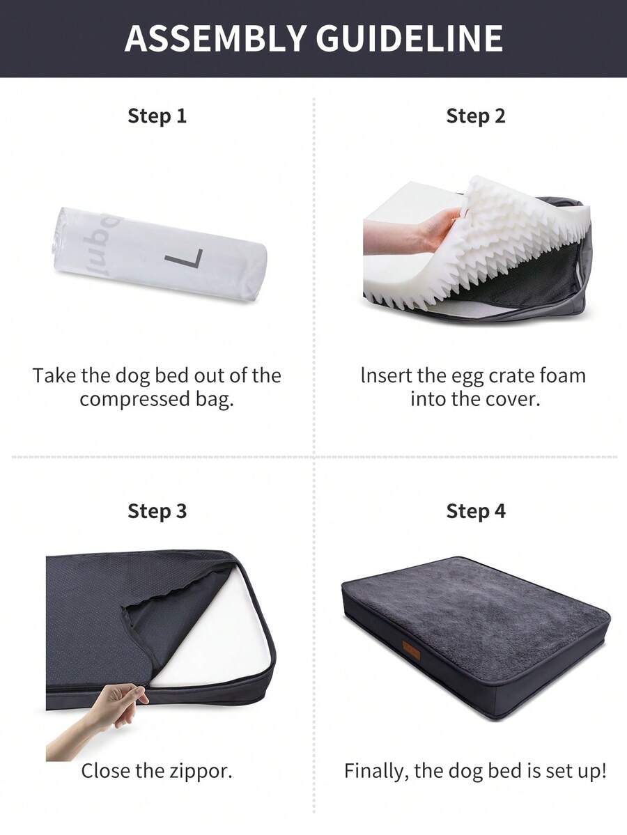 Dark grey memory foam pet bed with removable washable faux fur cover and non-slip bottom for dogs and cats
