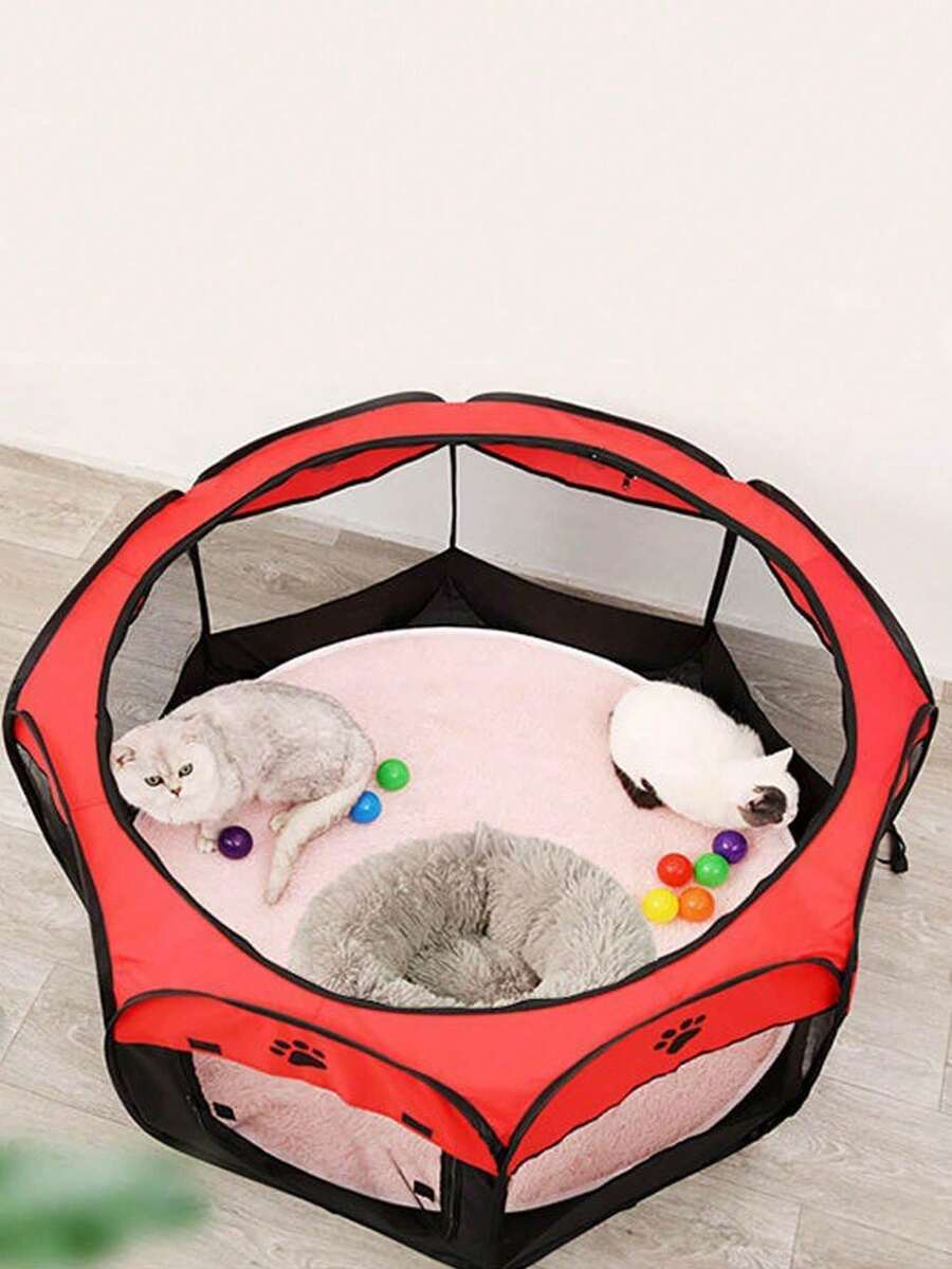 Multicolor octagonal pet tent bed made of scratch-resistant polyester fabric for dogs and cats