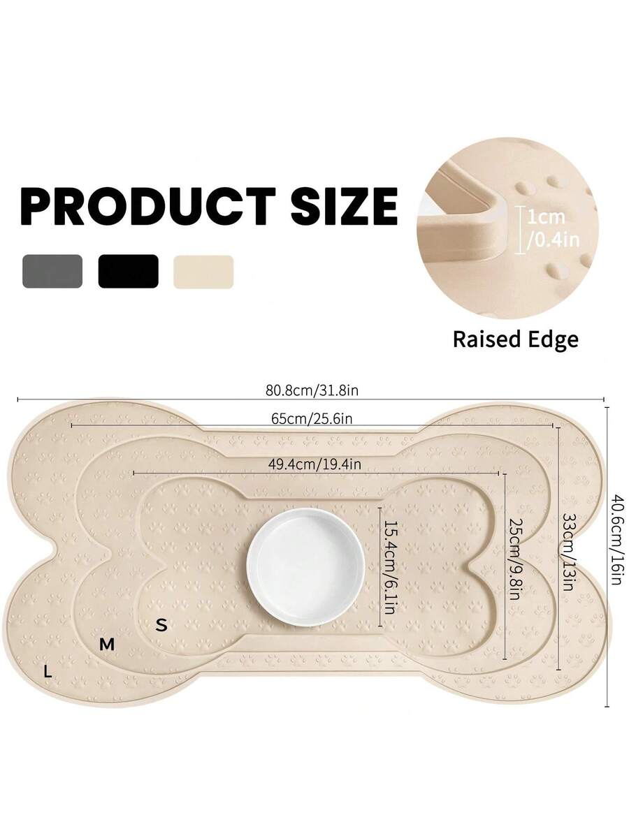 Multicolor bone-shaped silicone pet feeding mat with high spill-proof edge for cat and dog food and water bowls.