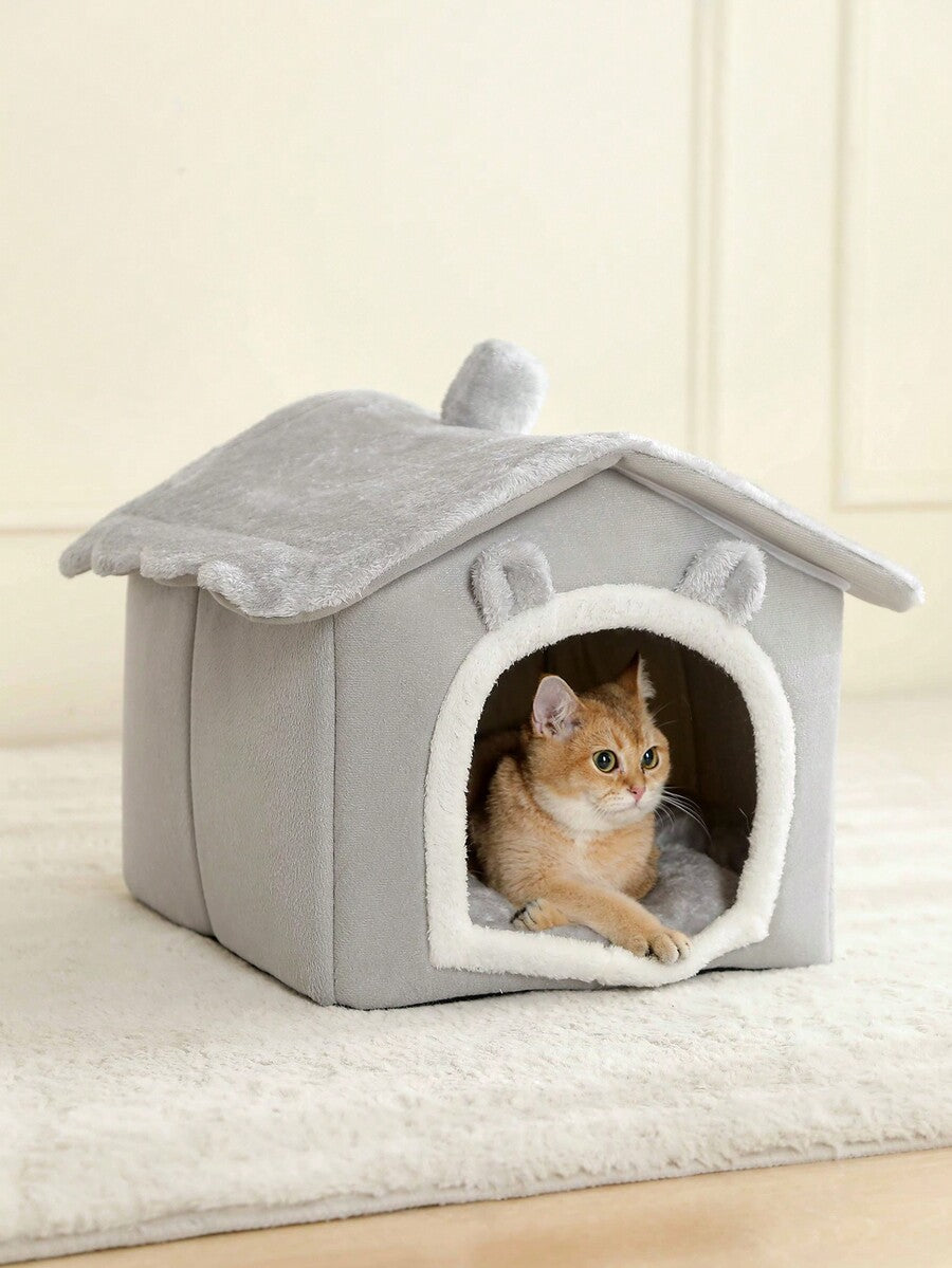 Brown breathable fabric cat house bed cushion and comfortable pet nest basket for cats and puppies