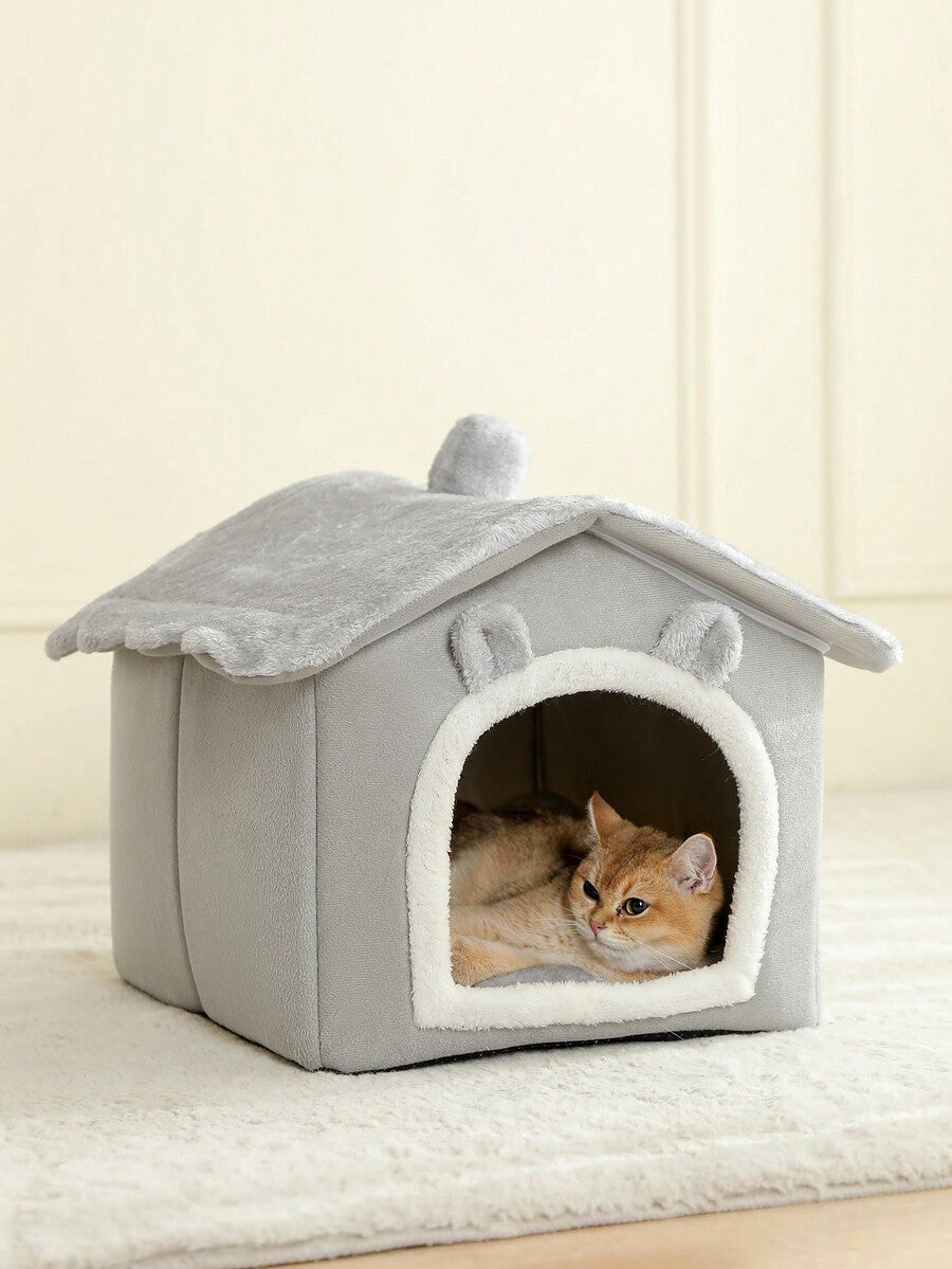 Brown breathable fabric cat house bed cushion and comfortable pet nest basket for cats and puppies