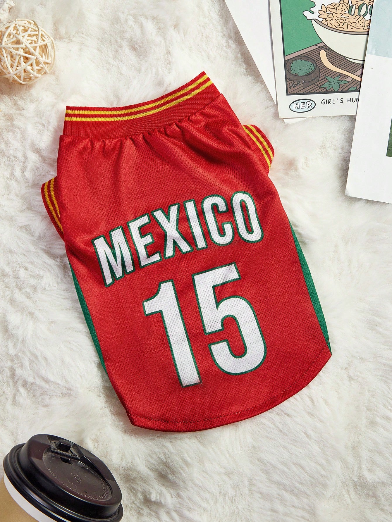 Mexican National Team Style Pet Jersey, Size 15, Striped With English Number Print, Contrast Color Collar And Ribbed Cuffs, Suitable For All Breeds