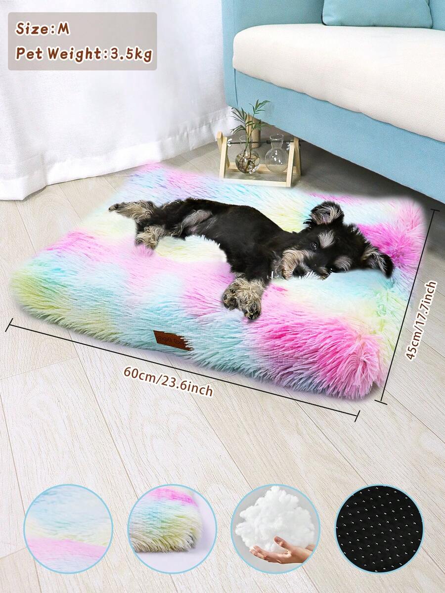 Multicolor washable plush pet crate bed and anti-slip sleeping mat for dogs and cats