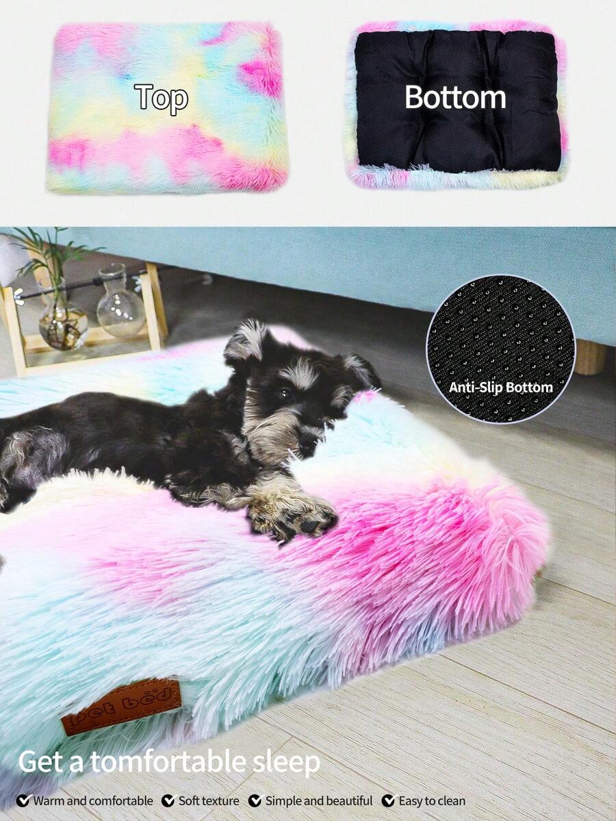 Multicolor washable plush pet crate bed and anti-slip sleeping mat for dogs and cats