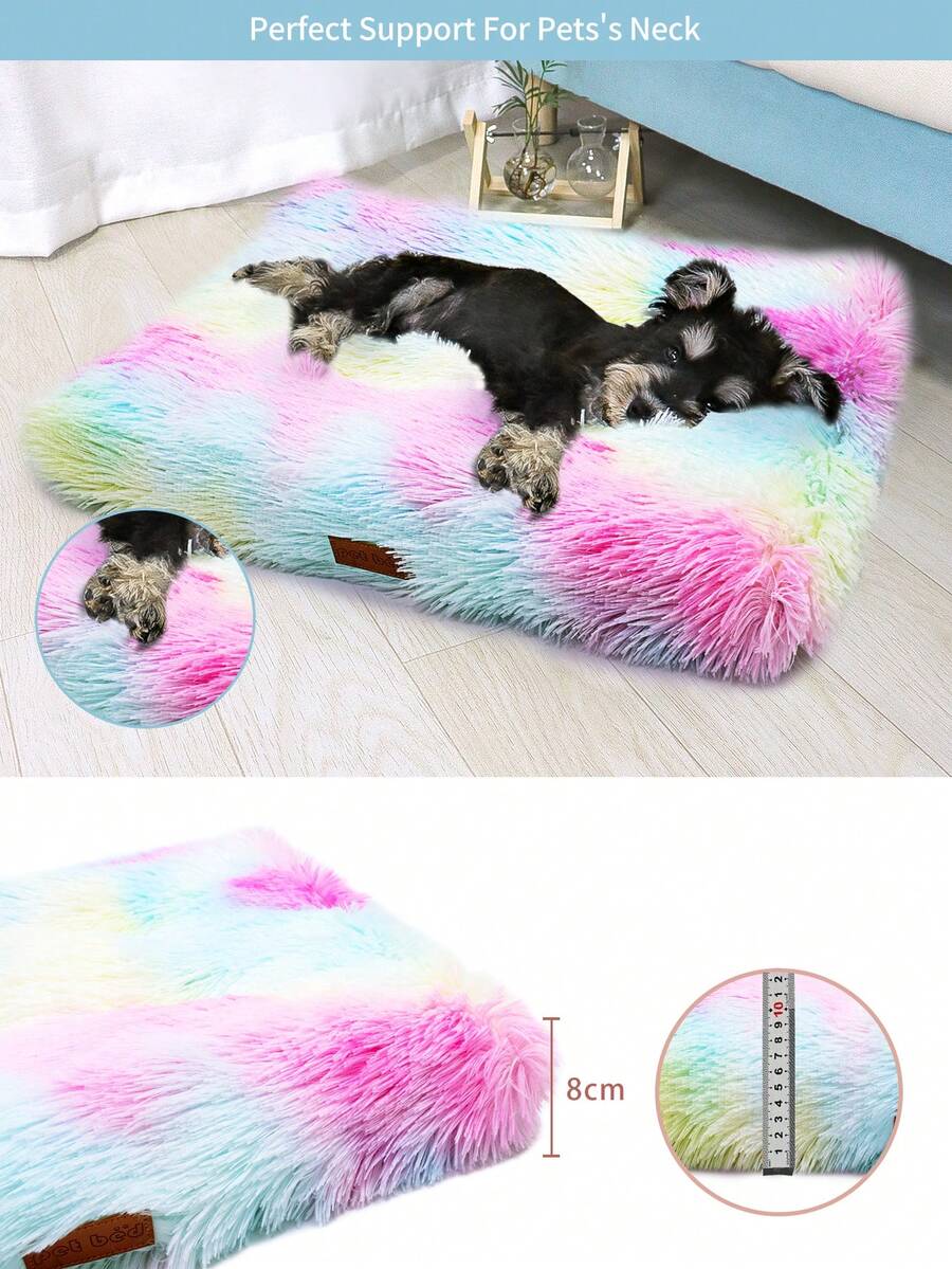 Multicolor washable plush pet crate bed and anti-slip sleeping mat for dogs and cats