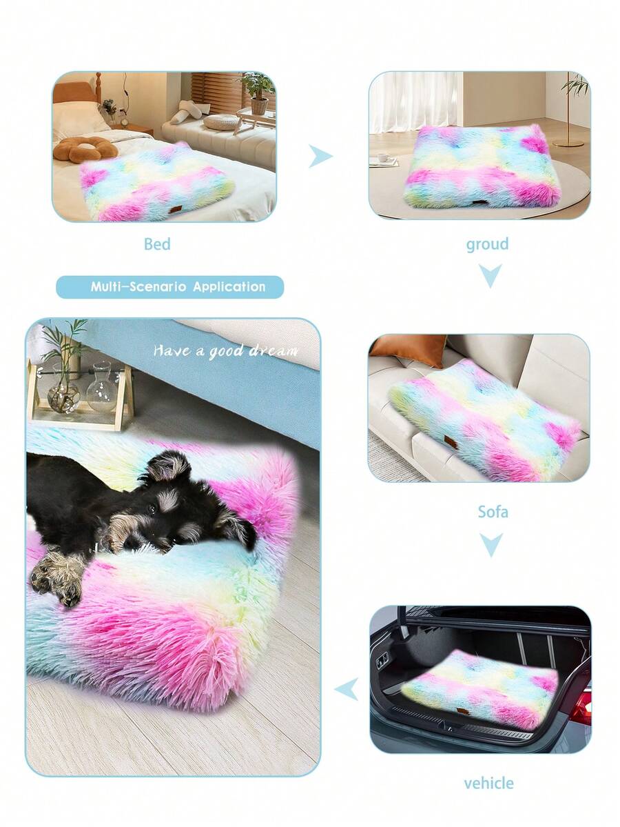 Multicolor washable plush pet crate bed and anti-slip sleeping mat for dogs and cats