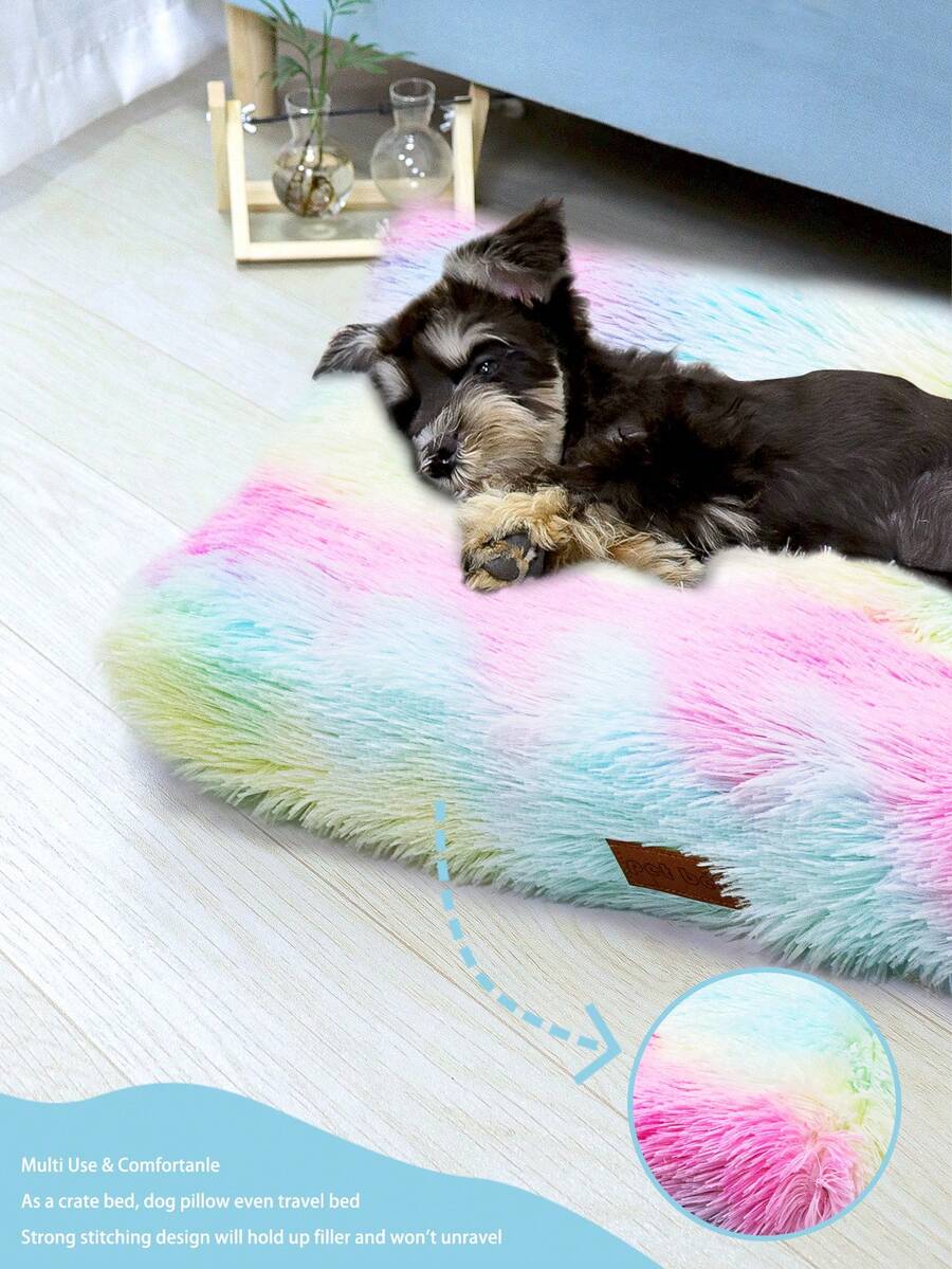 Multicolor washable plush pet crate bed and anti-slip sleeping mat for dogs and cats
