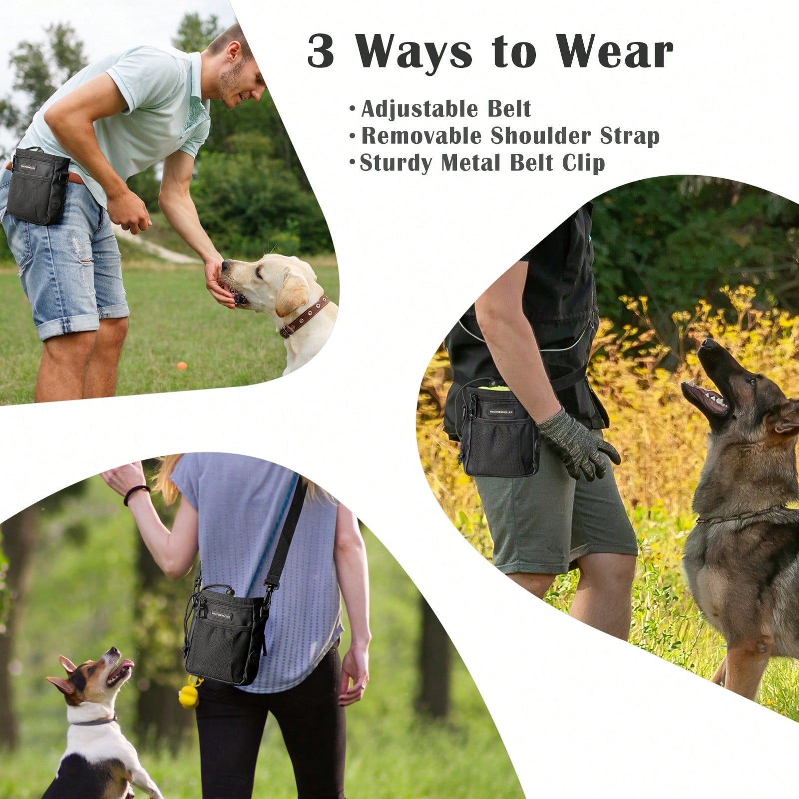 Dog Treat Pouch - 3 Ways To Wear Dog Treat Bag, Dog Training Treat Pouches , Shoulder Strap, Adjustable Belt, Poop Bag Dispenser, Easily Carrying Kibble Snacks Pet Toys Dog Treat Bag Dog Treat Pouch Dog Walking Bag Pouch