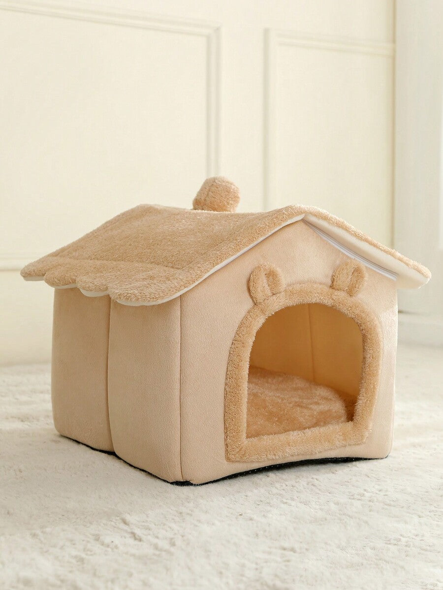 Brown breathable fabric cat house bed cushion and comfortable pet nest basket for cats and puppies