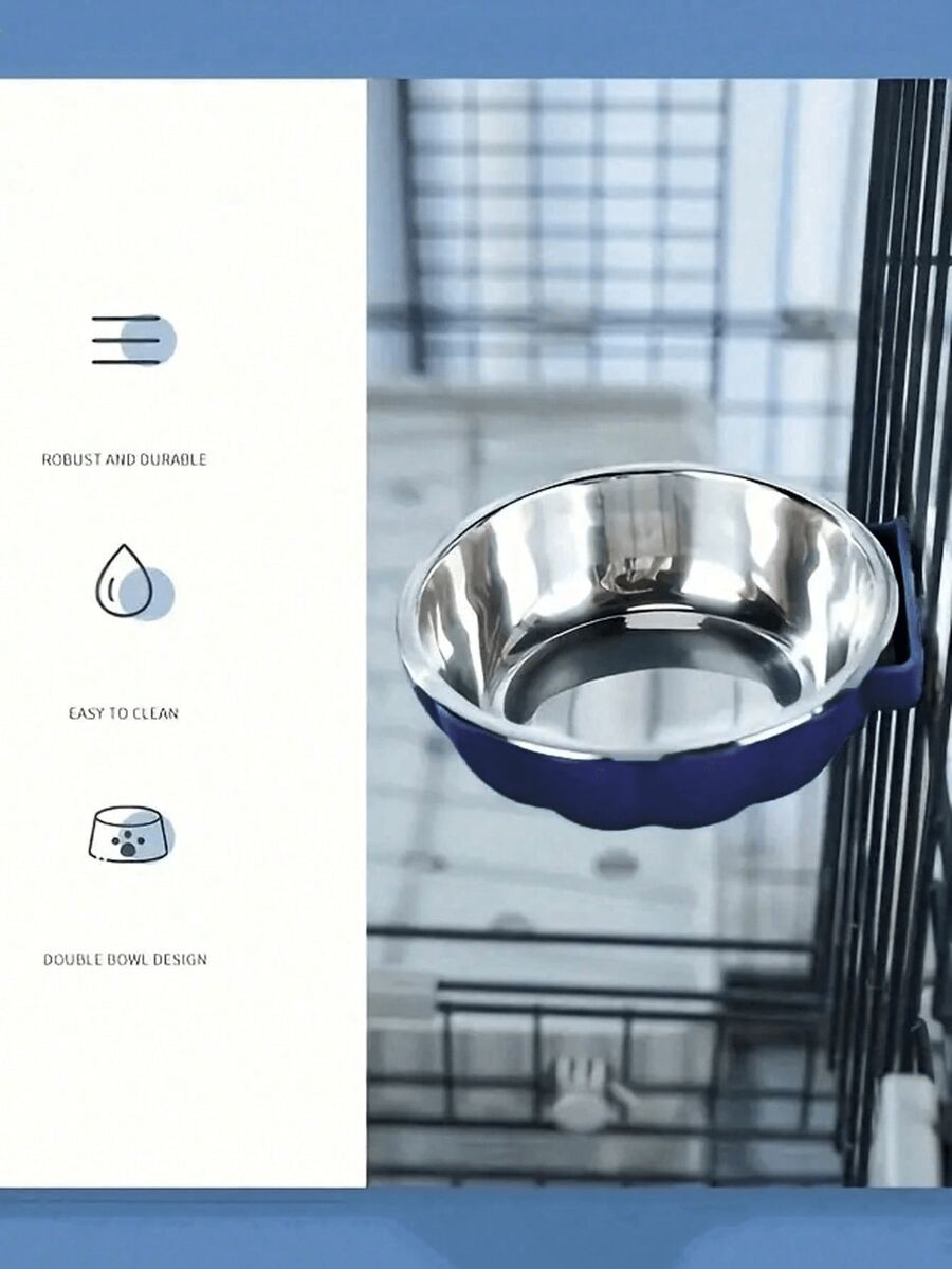 Blue detachable pet cage hanging food and water bowl with safety lid for small animals like hamsters and rats