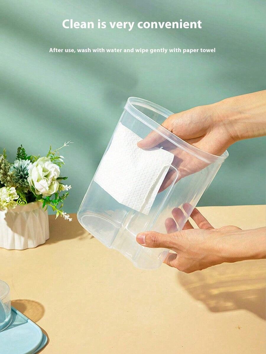 Grey sealed plastic pet food storage bin for storing cat and dog food and snacks.