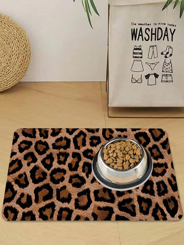 Multicolor absorbent pet feeding mat with a printed design for dog and cat food and water bowls, featuring a non-slip rubber backing.