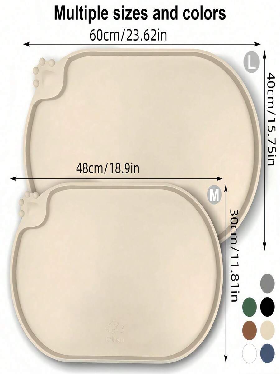 Black and white cartoon diatomite pet feeding mat placed under dog and cat food and water bowls to catch spills.