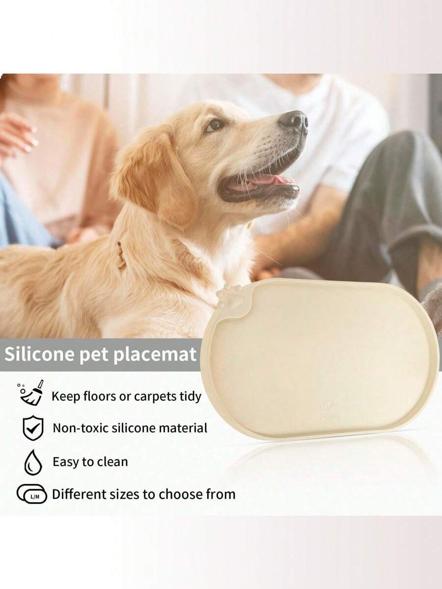 Black and white cartoon diatomite pet feeding mat placed under dog and cat food and water bowls to catch spills.