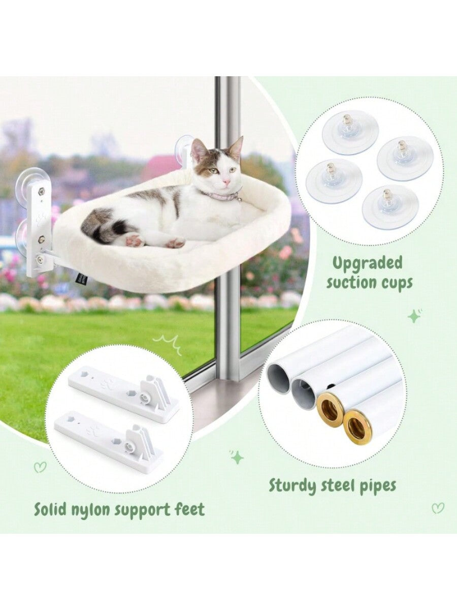Tokenkuko cordless cat window perch hammock featuring a solid metal frame, 4 strong suction cups, and a soft removable bed mat cover.