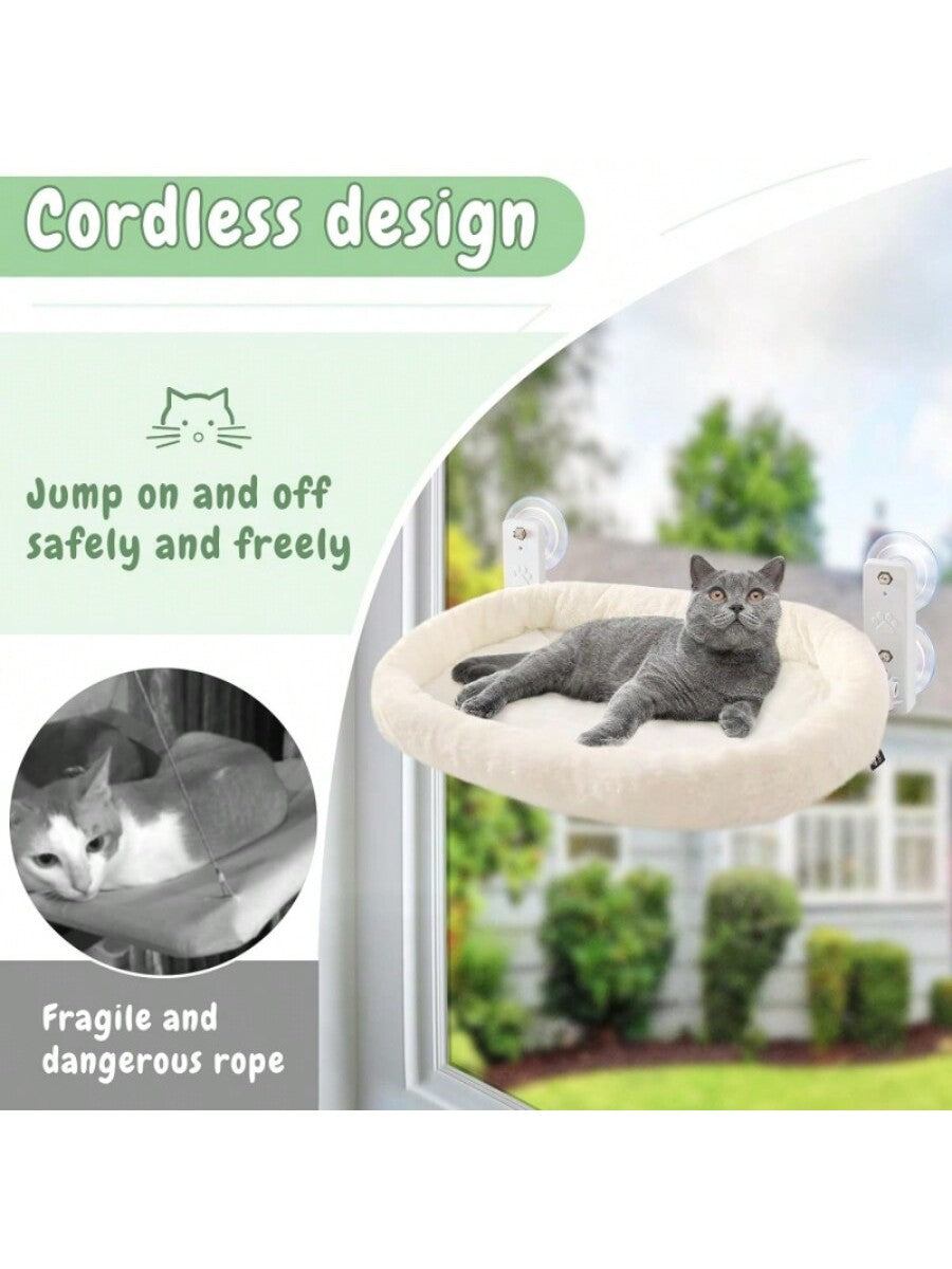 Tokenkuko cordless cat window perch hammock featuring a solid metal frame, 4 strong suction cups, and a soft removable bed mat cover.