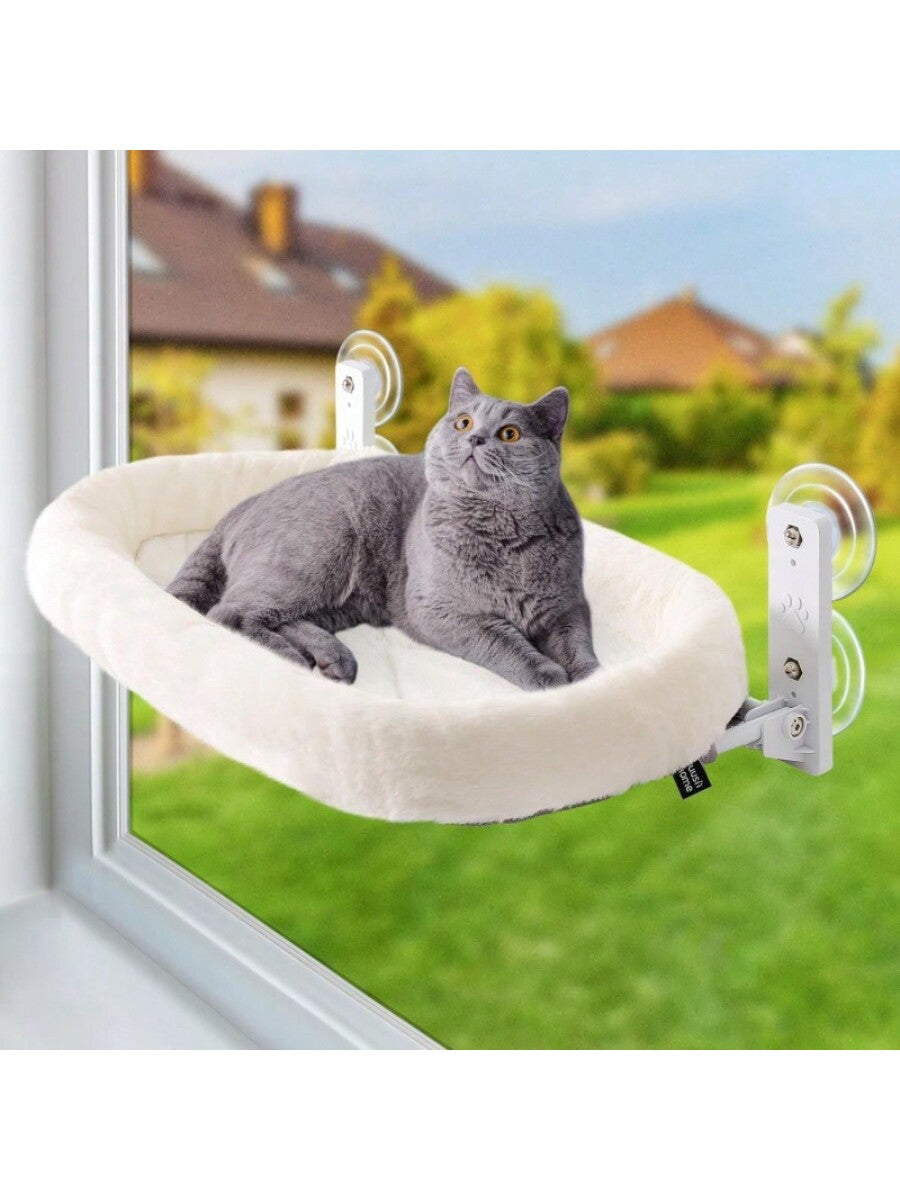 Tokenkuko cordless cat window perch hammock featuring a solid metal frame, 4 strong suction cups, and a soft removable bed mat cover.