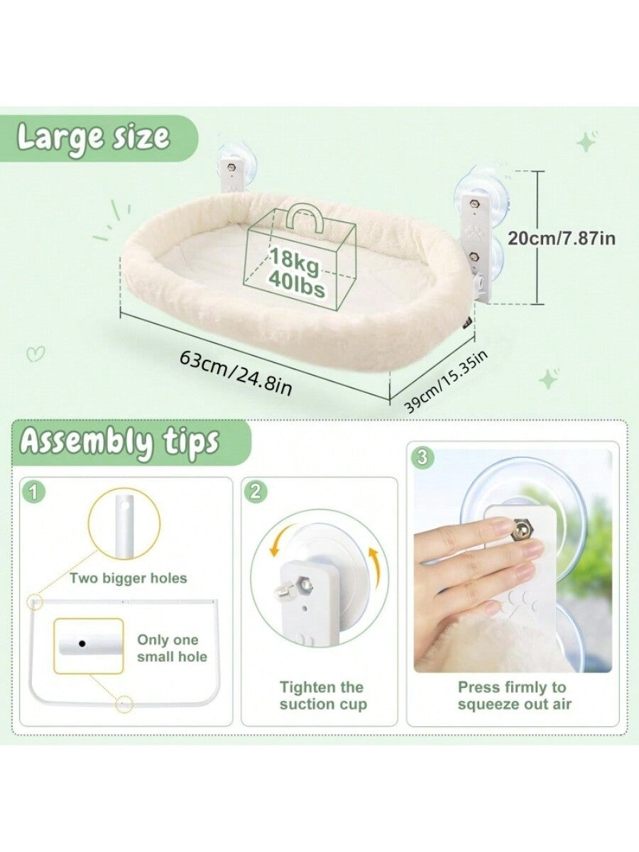 Tokenkuko cordless cat window perch hammock featuring a solid metal frame, 4 strong suction cups, and a soft removable bed mat cover.