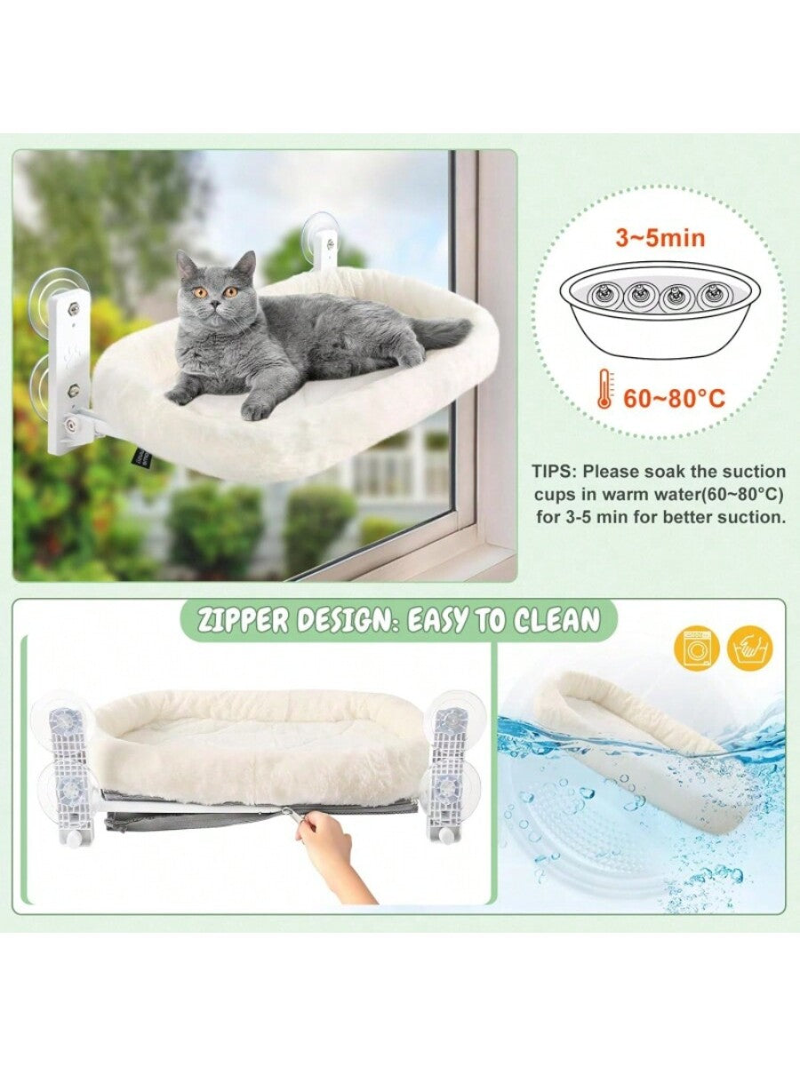 Tokenkuko cordless cat window perch hammock featuring a solid metal frame, 4 strong suction cups, and a soft removable bed mat cover.