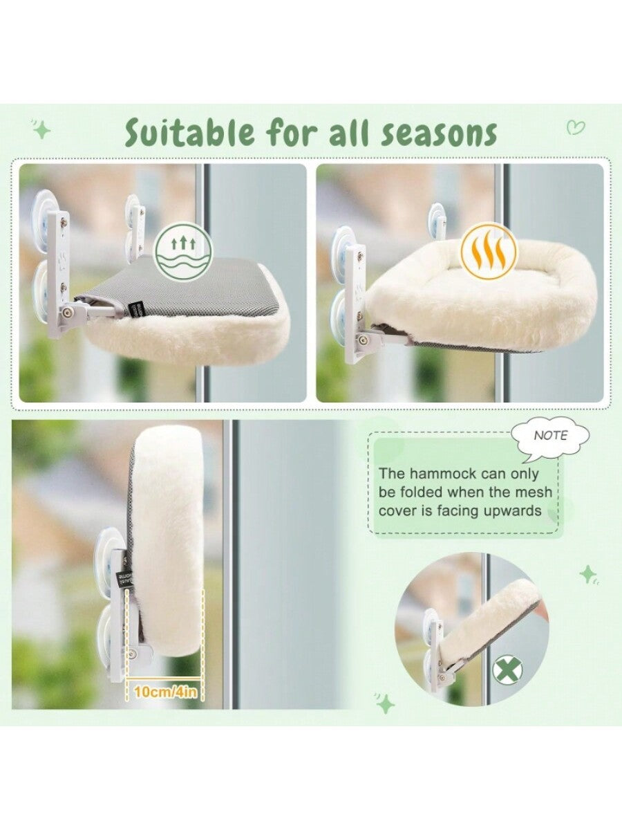 Tokenkuko cordless cat window perch hammock featuring a solid metal frame, 4 strong suction cups, and a soft removable bed mat cover.